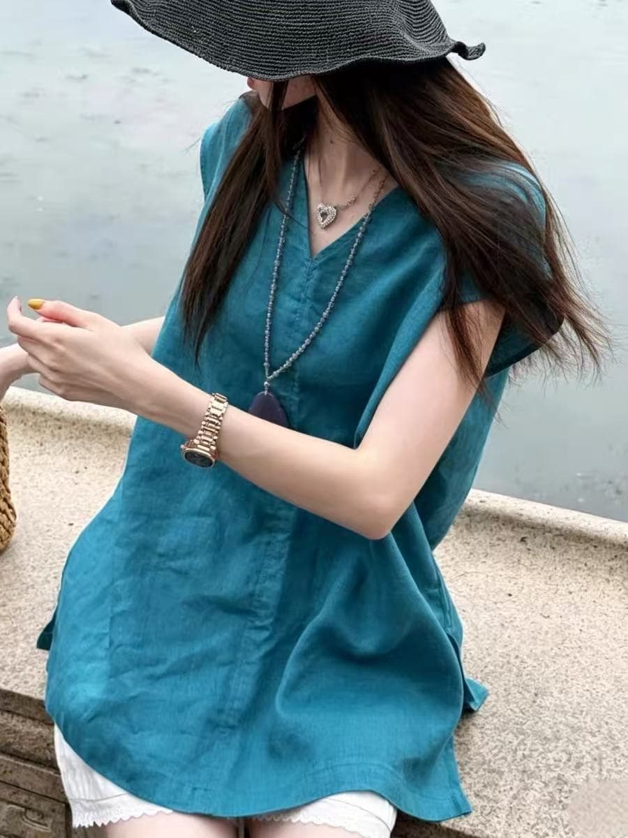 2026 여름 새로운 새로운 중식 아마 슬림해 보이는 다용도 민소매 품격 연령 감소 민소매 맨위 상세 이미지 1
