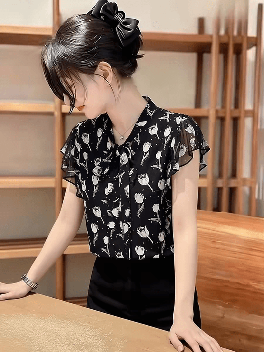 빛 럭셔리 패션 고급 센스 Feifei 소매 꽃무늬 여성 셔츠 2026 여름 새로운 루즈핏 디자인 센스 Chic 맨위 이미지 2