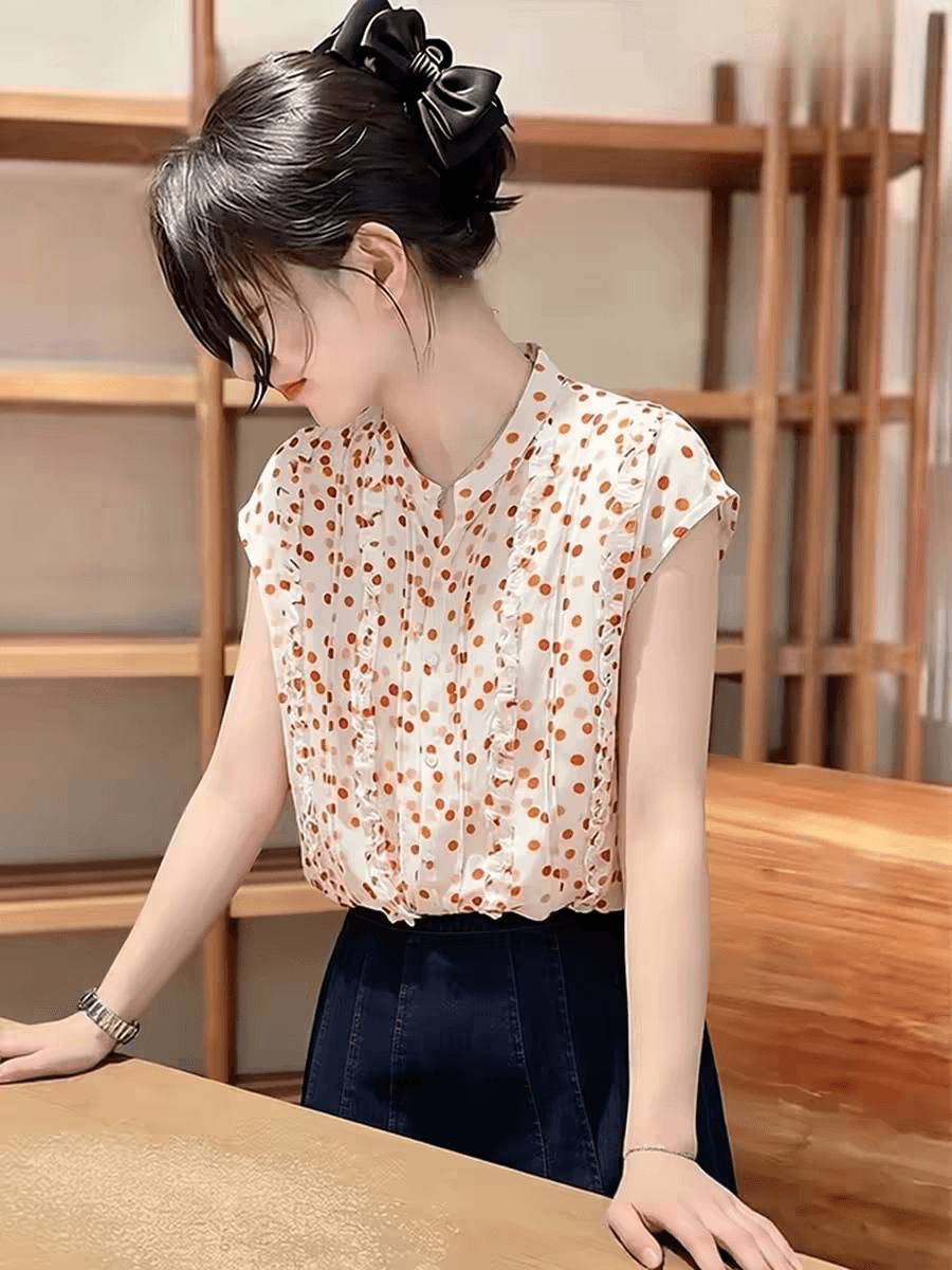 프랑스식 디자인 센스 다용도 슬림해 보이는 긍정적 인 어깨 쉬폰 여성 셔츠 루즈핏 종류 반팔 여름 출퇴근 바람 캐주얼 맨위 이미지 2