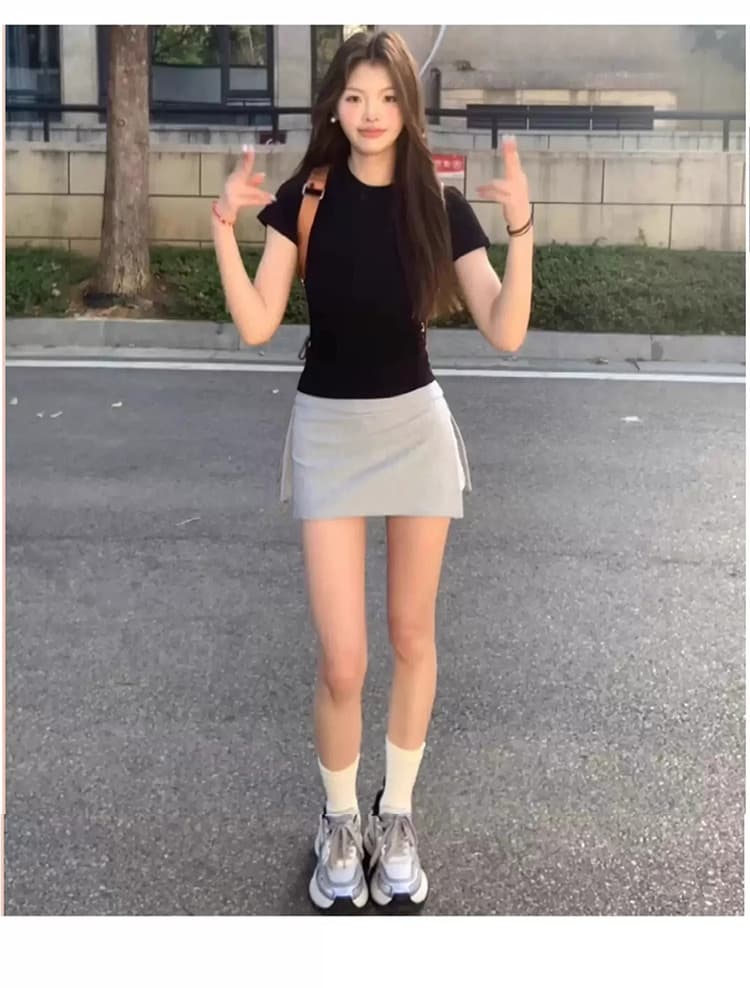 임산부 빈 가스 층 핫걸 운동 미니 스커트 여성 여름 2026 디자인 센스 더블 측면 트임 노출 방지 치마바지 타이트 스커트 상세 이미지 6