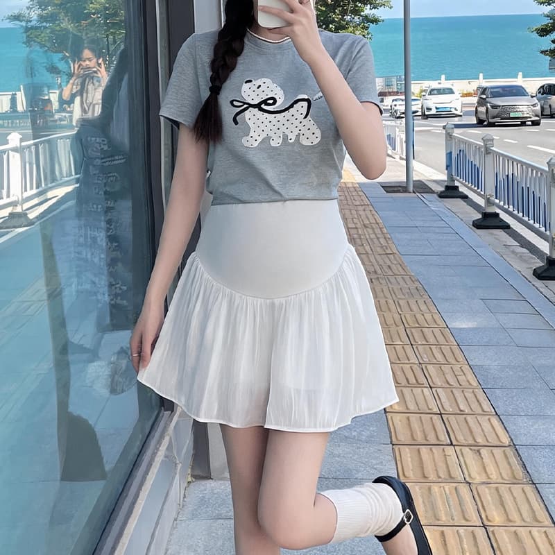 임산부 캐주얼 치마바지 여름 복부 지지 구슬 빛 A라인 스커트 반신 임산부 미니 스커트 바지 여름 캐주얼 출산 착용 이미지 5