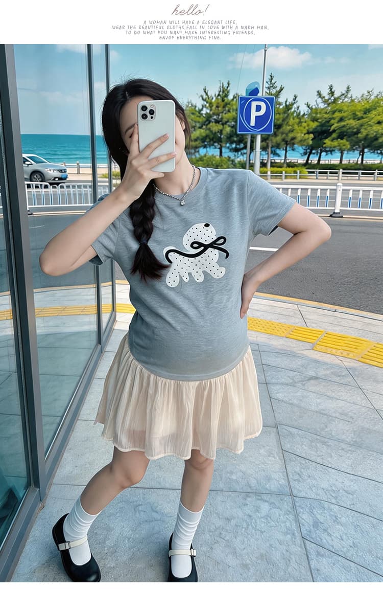 임산부 캐주얼 치마바지 여름 복부 지지 구슬 빛 A라인 스커트 반신 임산부 미니 스커트 바지 여름 캐주얼 출산 착용 상세 이미지 13