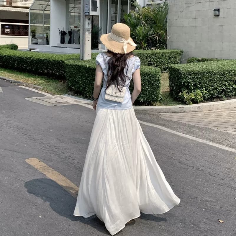 임산부 고급 센스 깃발 망사 치마 여성 여름 한 마디 반신 스커트 롱 코트 대양 품격 슬림해 보이는 큰 진자 우산 치마 여성 이미지 4