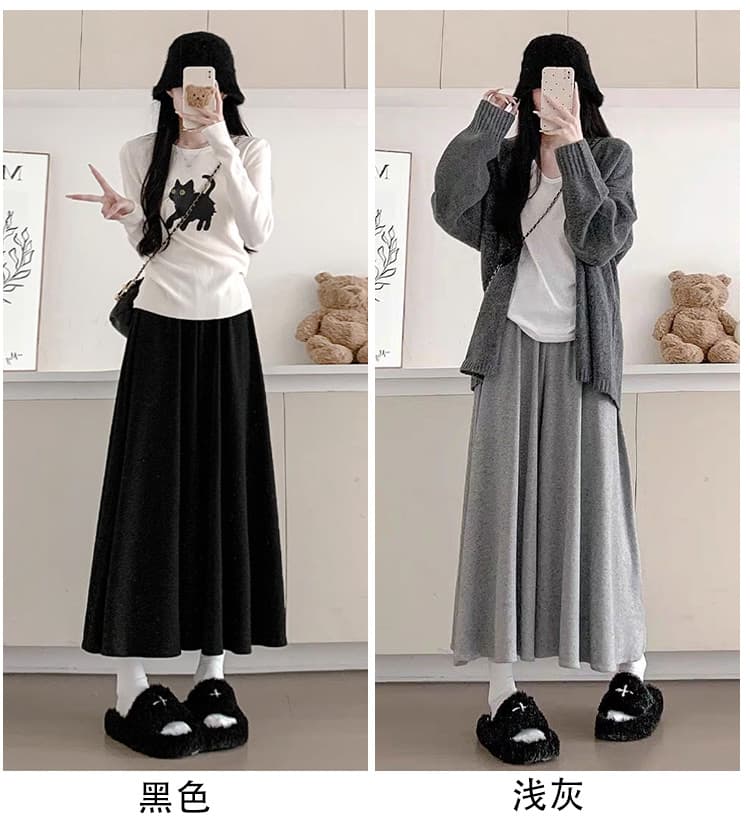 임산부 봄 가을 새로운 찹쌀 치마 펌프 로프 하나 복부 지지 중간 길이 스커트 캐주얼 한국 스타일 슬림해 보이는 치마 출산 후 웨어러블 치마 상세 이미지 4