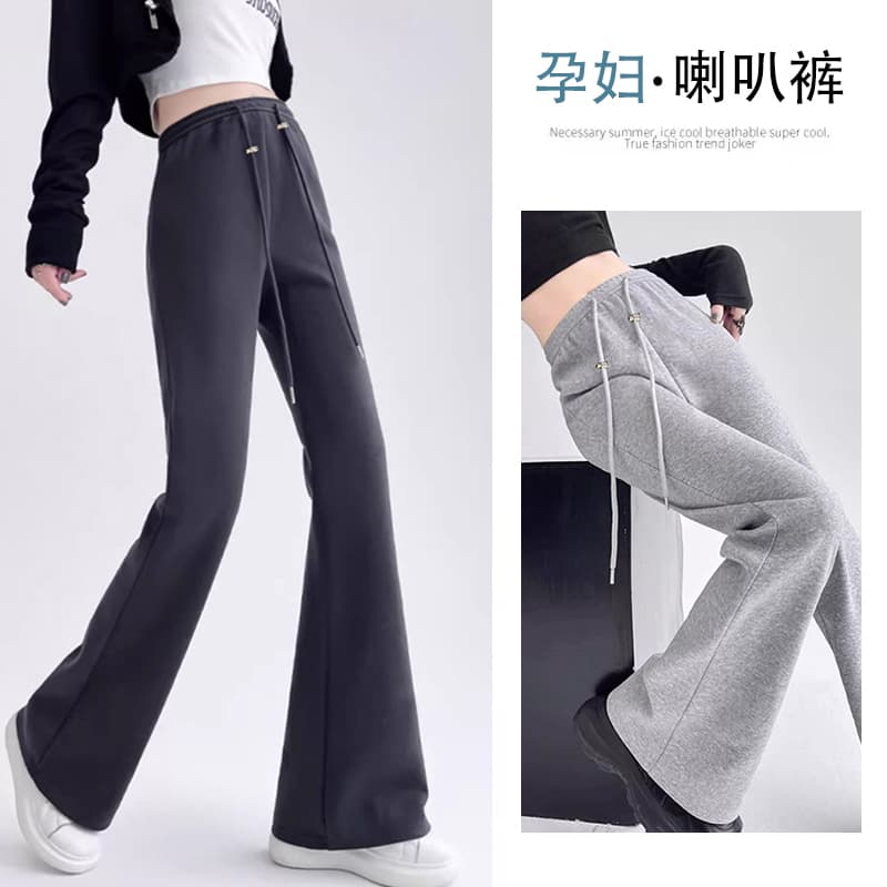 임산부 나팔 바지 가을 겨울철 외출용 새로운 캐주얼 패션 나팔 바지 회색 운동 바지 가을 의상 가을 의상 이미지 3