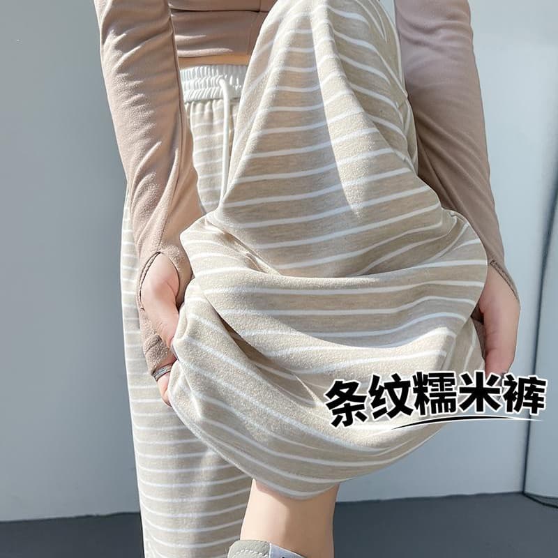 임산부 봄 가을 새로운 배색 스트라이프 찹쌀 와이드 레깅스 바지 루즈핏 넓은 다리 캐주얼 스트레이트 바닥 청소 바지 이미지 3