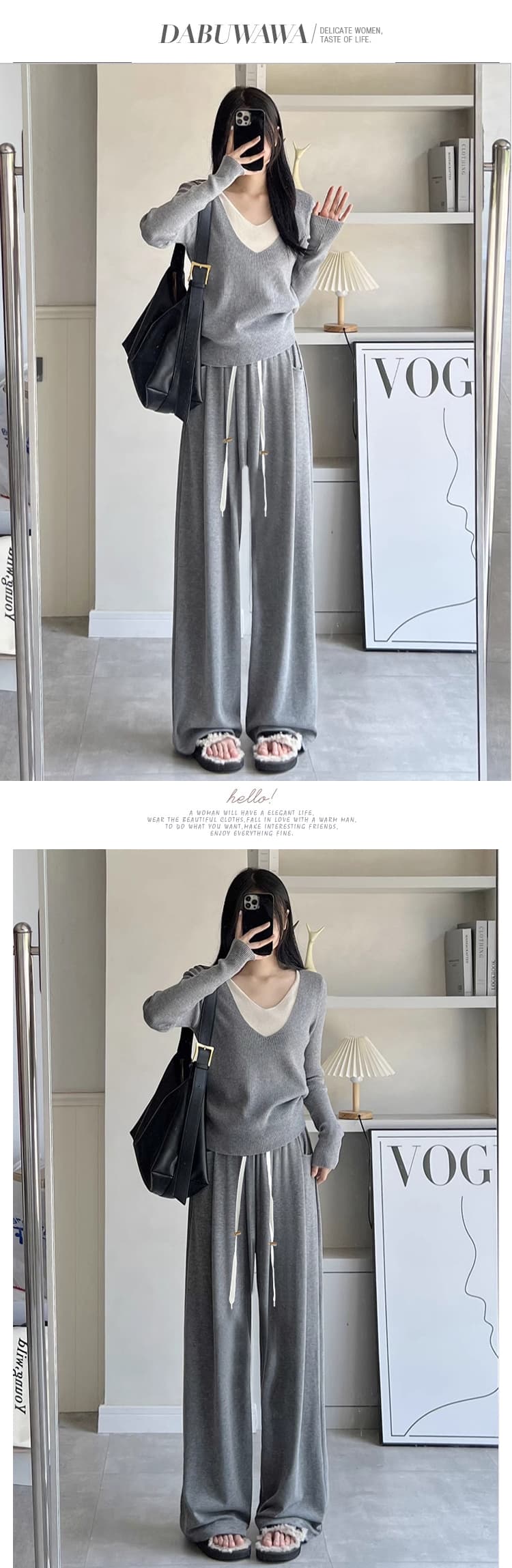 찹쌀 바지 임산부 두 바지 장춘 가을 새로운 찹쌀 와이드 레그 팬츠 펌프 로프 돼지 코 버클 외출용 캐주얼 긴 바지 상세 이미지 12
