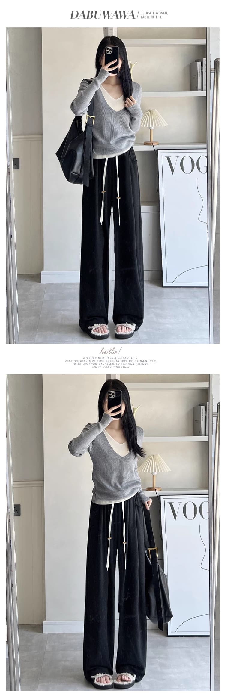 찹쌀 바지 임산부 두 바지 장춘 가을 새로운 찹쌀 와이드 레그 팬츠 펌프 로프 돼지 코 버클 외출용 캐주얼 긴 바지 상세 이미지 16