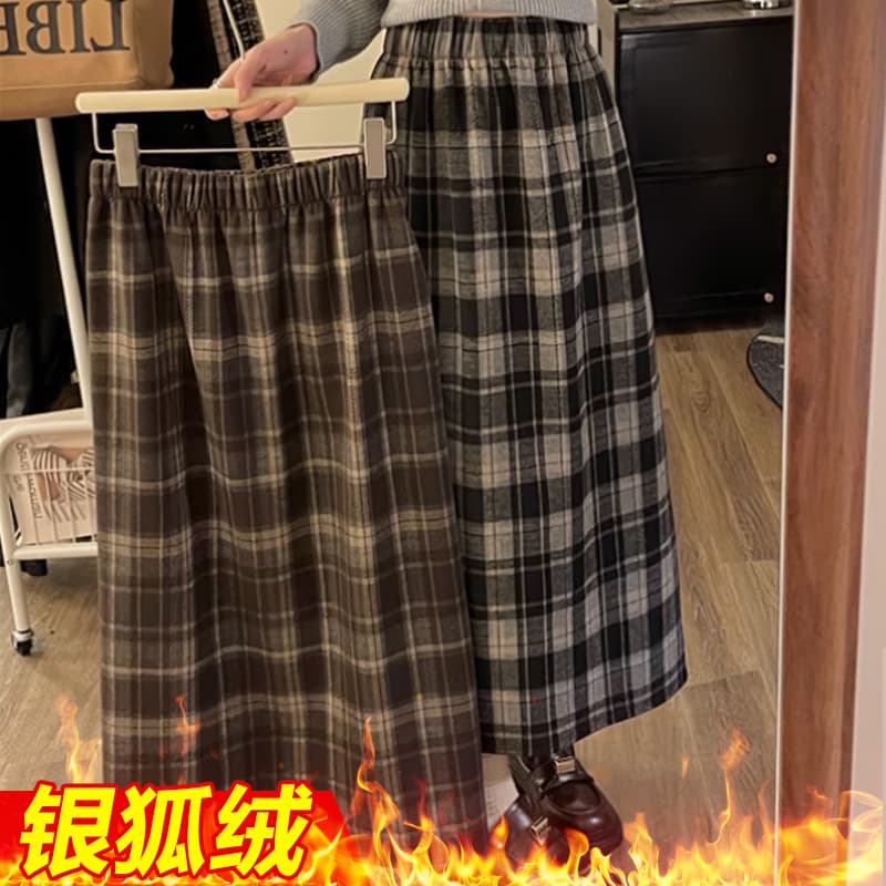 임산부 반신 스커트 봄 가을 새로운 체크 스커트 복부 지지 모직 스트레이트 반 스커트 슬림해 보이는 트임 봄 타이트 스커트 이미지 3
