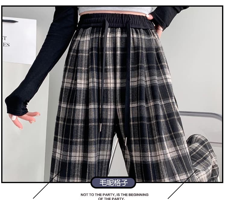 임산부 바지 가을 외출용 흑인과 백인 체크무늬 긴 바지 일반 루즈핏 레트로 다용도 아름다운 봄 가을 새로운 와이드 레그 팬츠 상세 이미지 8