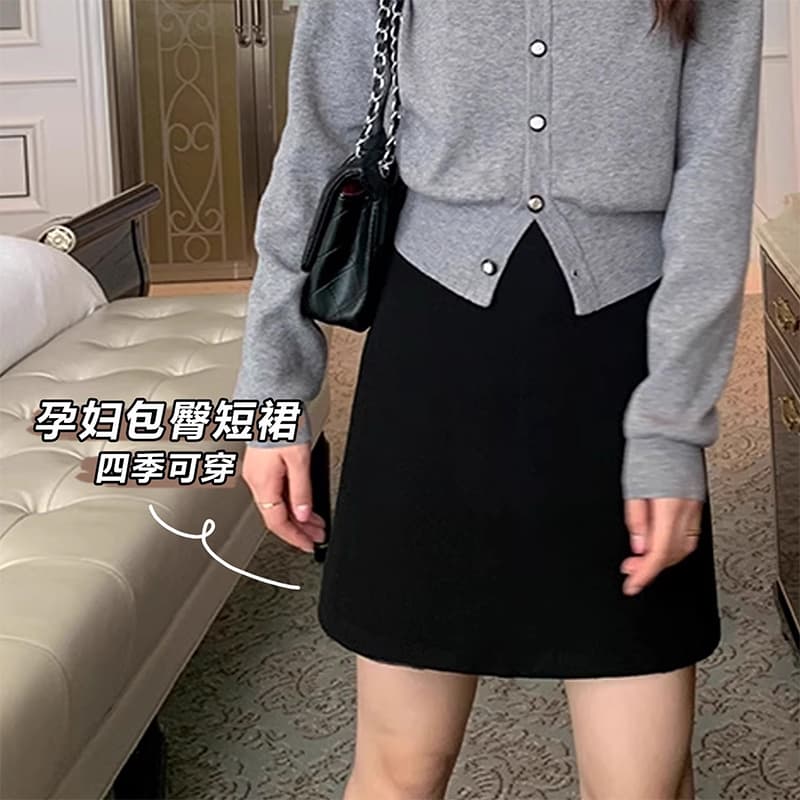 임산부 타이트 스커트 미니 스커트 봄 가을 검정색 복부 지지 새로운 다용도 슬림해 보이는 한 마디 반신 치마 봄 가을 미니멀리즘 이미지 2