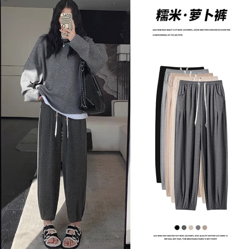 임산부 봄 가을 새로운 찹쌀 바지 와이드 레그 팬츠 하렘 바지 펌프 로프 외출용 무 바지 여름 바지 출산 후 웨어러블 이미지 3