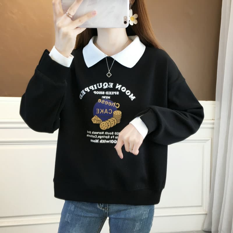 실사 면 소재 봄 가을 얇은 긴팔 후드티 여성 한국 스타일 루즈핏 슬림해 보이는 디자인 센스 맨위 인터넷 유명인 상세 이미지 38