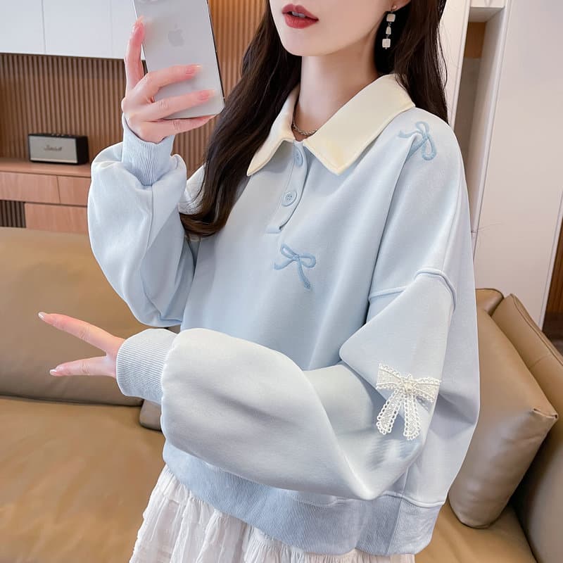 실사 후아 면 복합 우유 실크 오리지널 후드티 여성 학원 스타일 레트로 루즈핏 얇은 맨위 빅 사이즈 여성 의류 상세 이미지 6