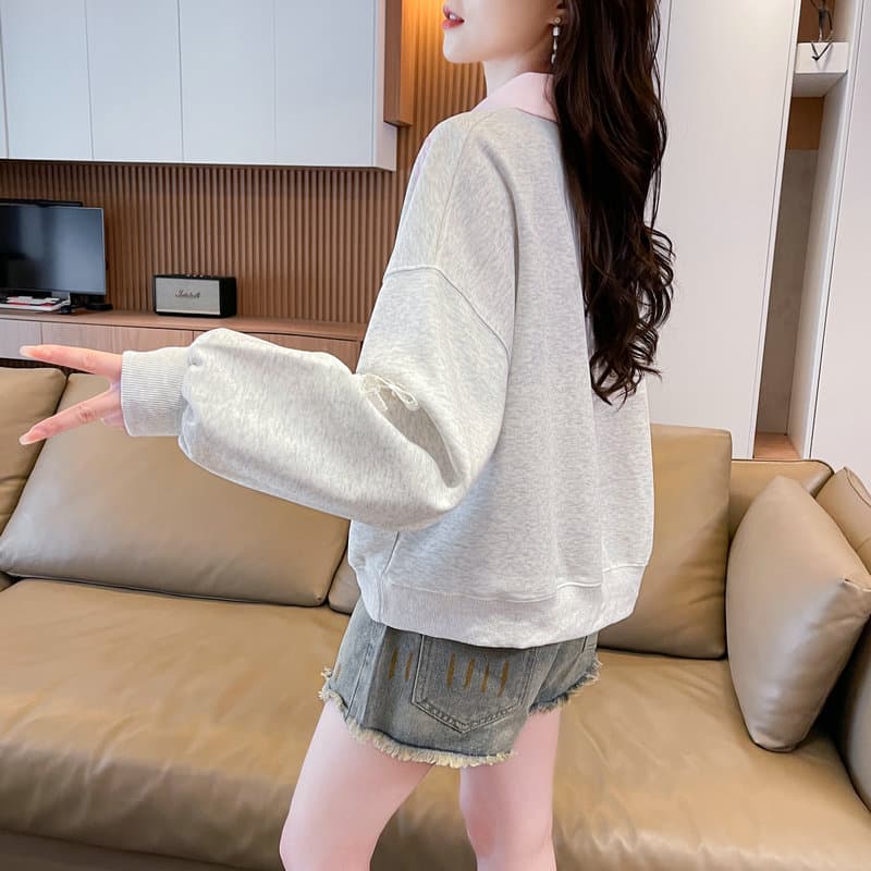 실사 후아 면 복합 우유 실크 오리지널 후드티 여성 학원 스타일 레트로 루즈핏 얇은 맨위 빅 사이즈 여성 의류 상세 이미지 20