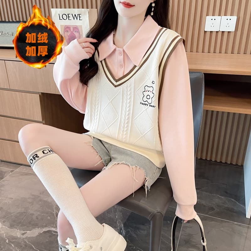 실사 이후 패키지 칼라 털이 있고 두꺼운 자카드 복합 한국 스타일 겨울 긴팔 재킷 후드티 여성 디자인 센스 맨위 이미지 3