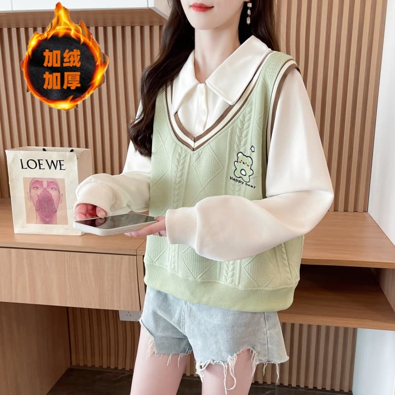 실사 이후 패키지 칼라 털이 있고 두꺼운 자카드 복합 한국 스타일 겨울 긴팔 재킷 후드티 여성 디자인 센스 맨위 상세 이미지 6