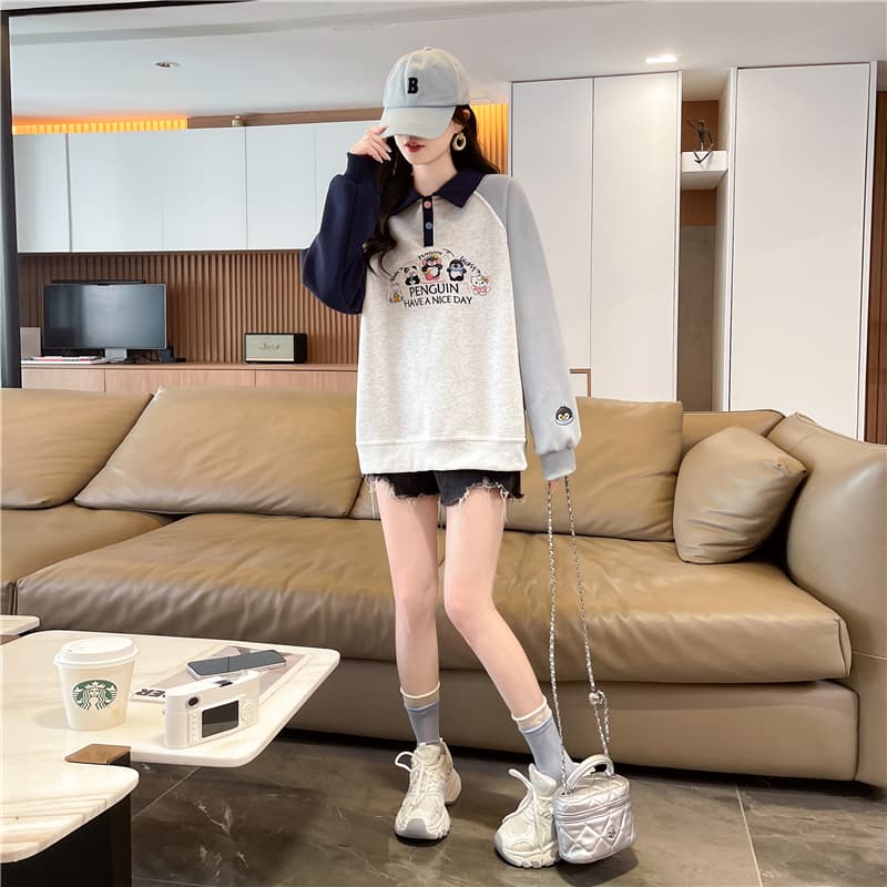 실사 320 그램 후아 면 복합 빅 사이즈 여성 의류 봄 가을 얇은 긴팔 후드티 여성 한국 스타일 루즈핏 디자인 센스 맨위 상세 이미지 14