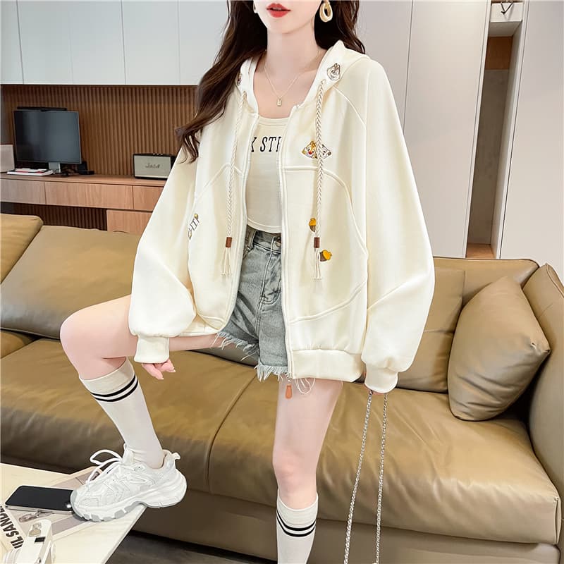 실사 320 그램 후아 면 복합 빅 사이즈 여성 의류 봄 가을 얇은 긴팔 오픈 가디건 후드티 여성 루즈핏 디자인 센스 맨위 상세 이미지 17