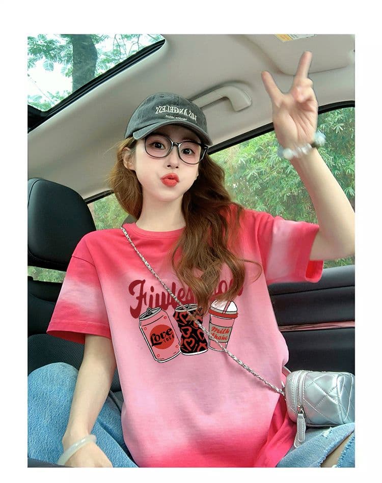 200그램 순면 이후 패키지 칼라 폭발 그라데이션 홀치기 염색 반팔 티셔츠 여성 여름 루즈핏 디자인 센스 맨위 ins 상세 이미지 4
