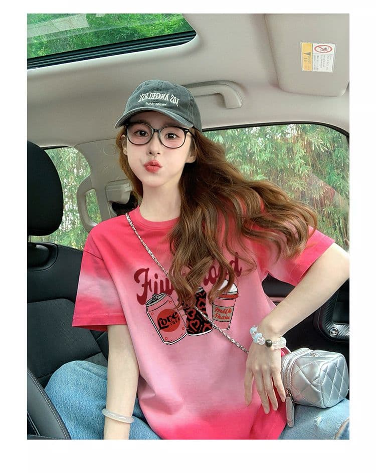 200그램 순면 이후 패키지 칼라 폭발 그라데이션 홀치기 염색 반팔 티셔츠 여성 여름 루즈핏 디자인 센스 맨위 ins 상세 이미지 5
