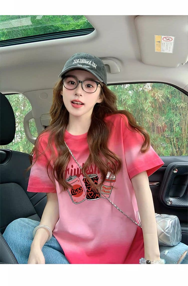 200그램 순면 이후 패키지 칼라 폭발 그라데이션 홀치기 염색 반팔 티셔츠 여성 여름 루즈핏 디자인 센스 맨위 ins 상세 이미지 6