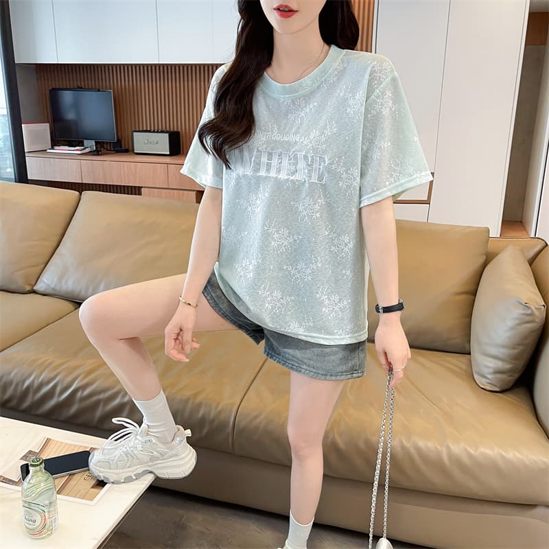 실사 면 소재 반팔 빅 사이즈 여성 의류 루즈핏 맨위 티셔츠 여성 상세 이미지 8