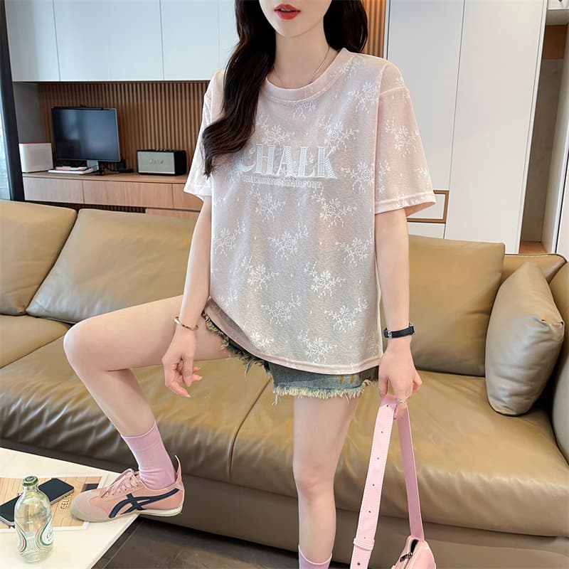 실사 면 소재 반팔 빅 사이즈 여성 의류 루즈핏 맨위 티셔츠 여성 상세 이미지 3