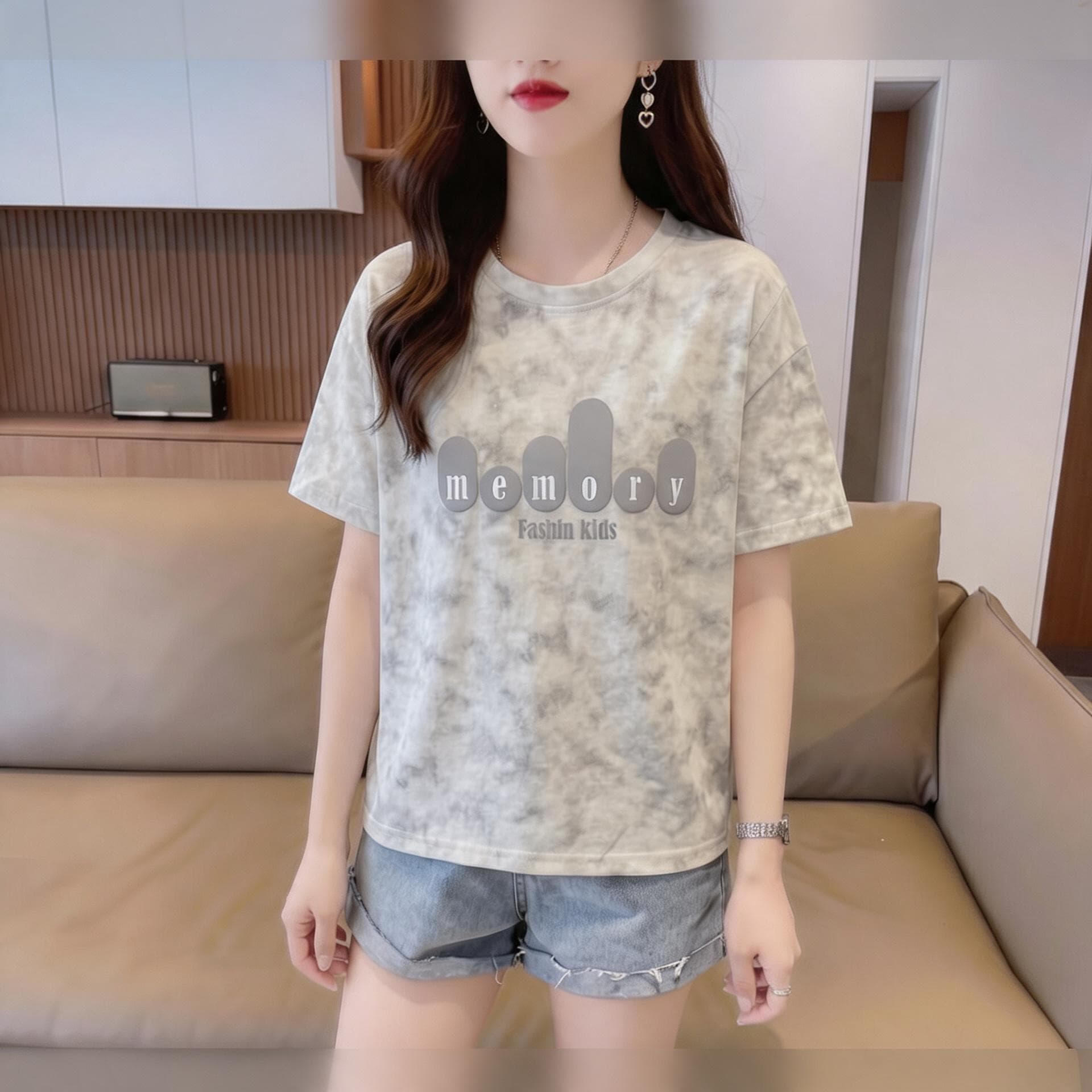 실사 눈꽃 면 65 면 35 폴리에스터 2026 여름 새로운 한국 스타일 다용도 홀치기 염색 반팔 티셔츠 여성 상세 이미지 10