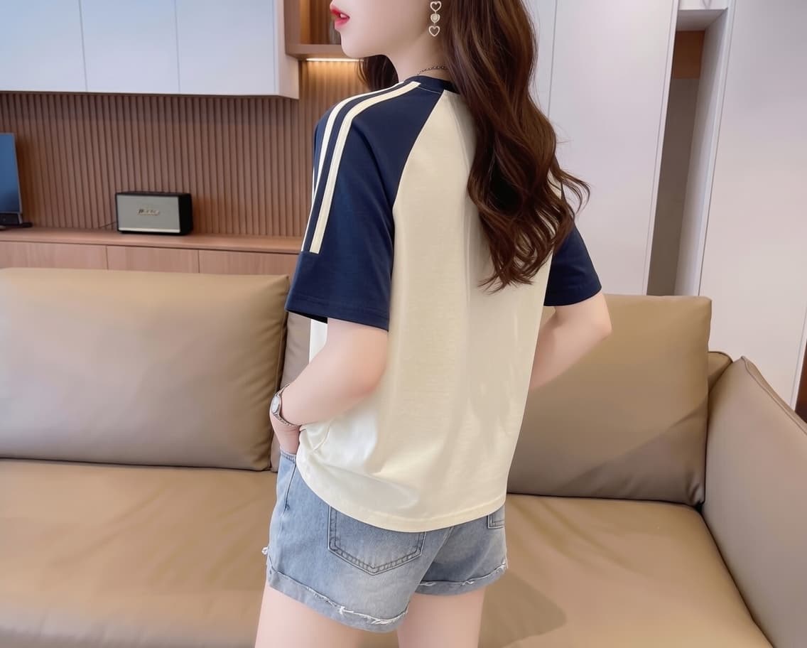 실사 눈꽃 면 65 면 35 폴리에스터 2026 여름 새로운 한국 스타일 삽입 어깨 소매 고양이 프린트 반팔 티셔츠 여성 상세 이미지 14