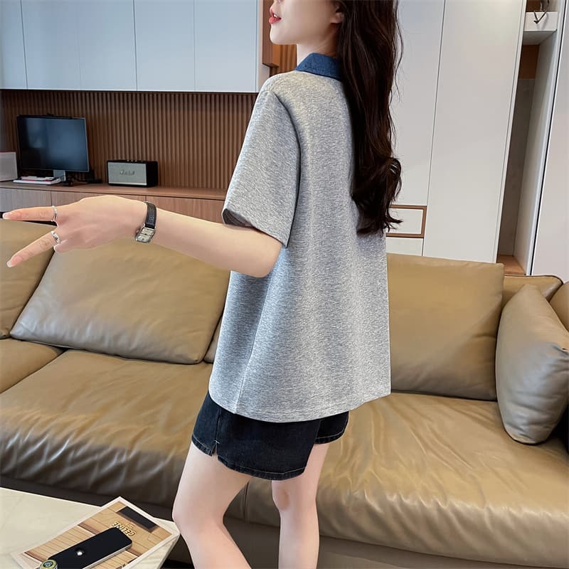 실사 한국 스타일 op 칼라 반팔 티셔츠 여성 2026 년 새로운 패치 자수 맨위 여성 상세 이미지 19