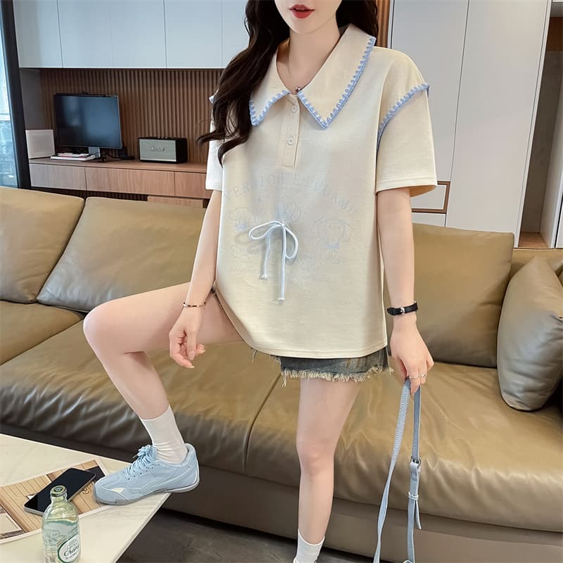 실사 한국 스타일 반팔 티셔츠 여성 2026 년 새로운 패치 자수 맨위 여성 상세 이미지 15