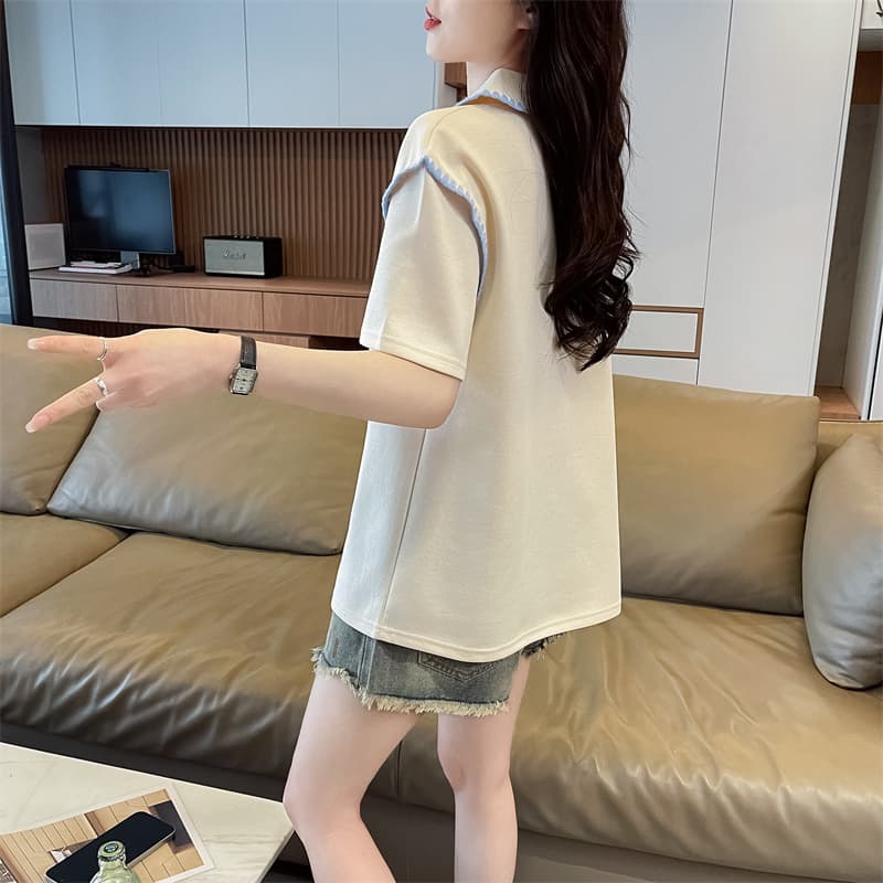 실사 한국 스타일 반팔 티셔츠 여성 2026 년 새로운 패치 자수 맨위 여성 상세 이미지 19