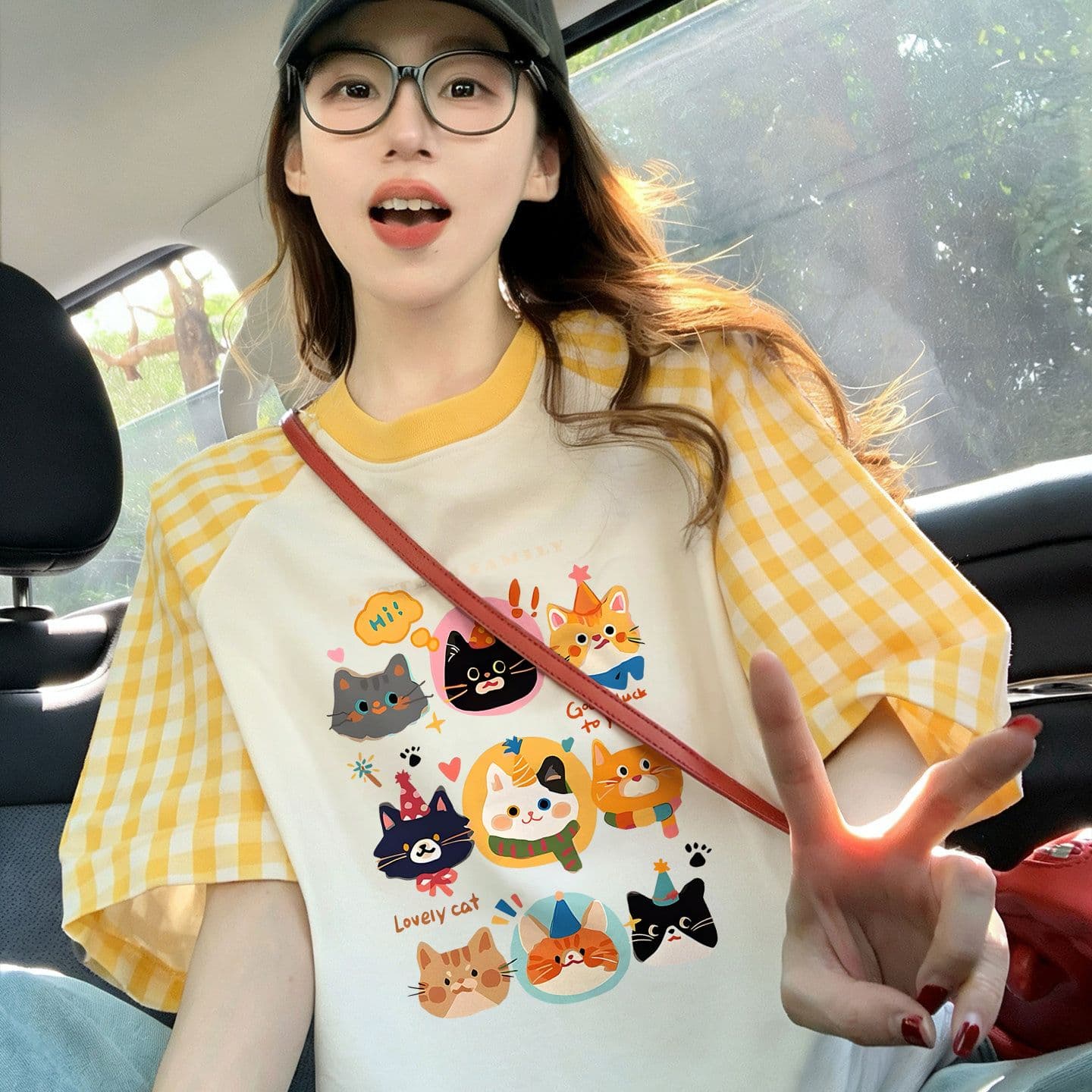 220 그램 순면 이후 패키지 칼라 체크무늬 배색 삽입 어깨 반팔 티셔츠 여성 2026 여름 프린트 맨위 이미지 4
