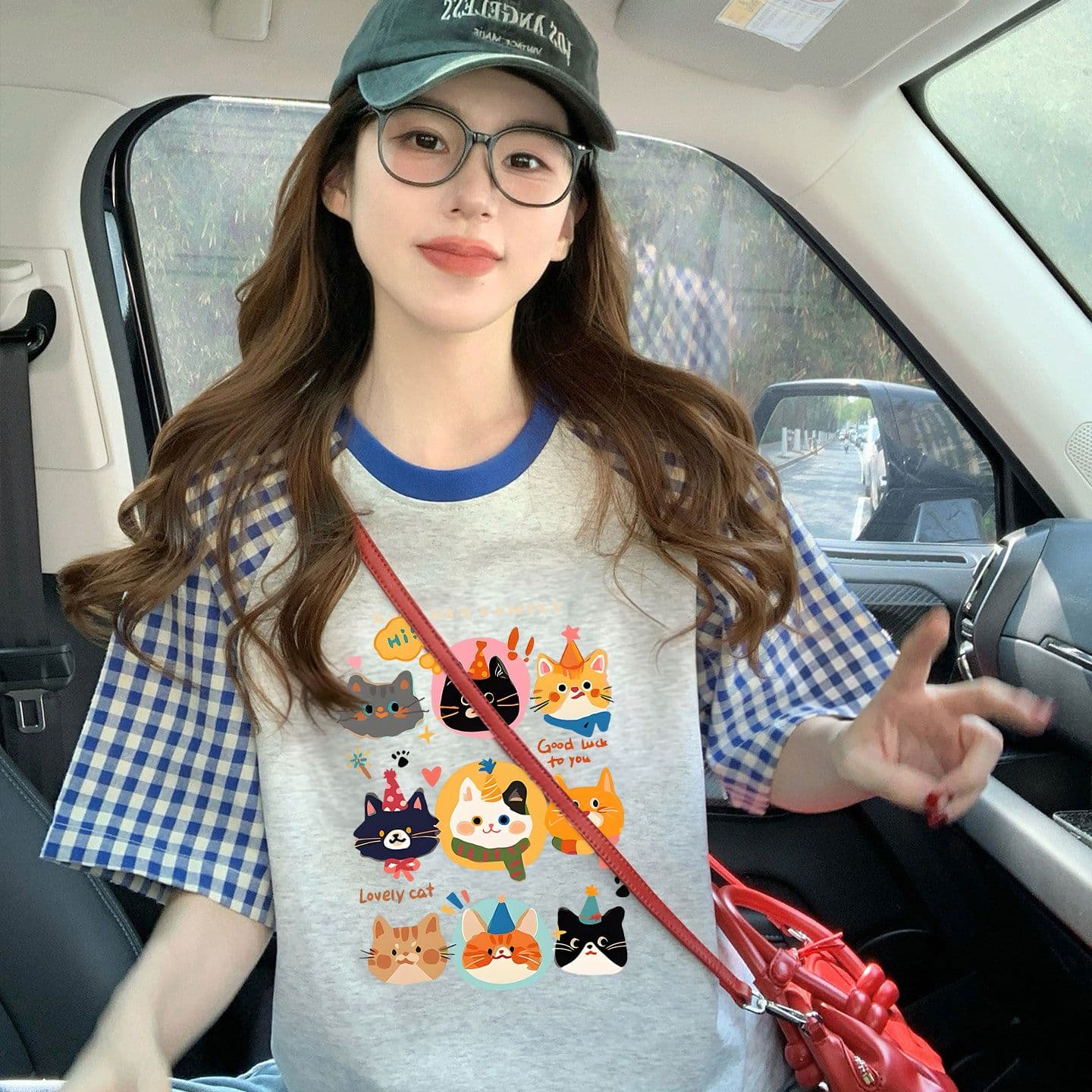 220 그램 순면 이후 패키지 칼라 체크무늬 배색 삽입 어깨 반팔 티셔츠 여성 2026 여름 프린트 맨위 이미지 3