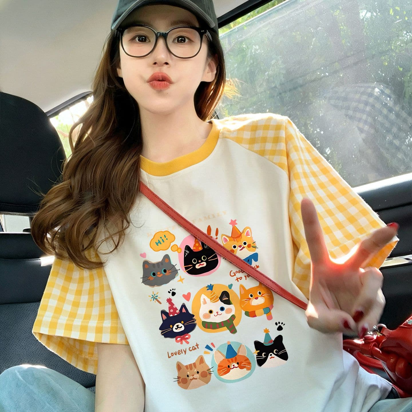 220 그램 순면 이후 패키지 칼라 체크무늬 배색 삽입 어깨 반팔 티셔츠 여성 2026 여름 프린트 맨위 이미지 2