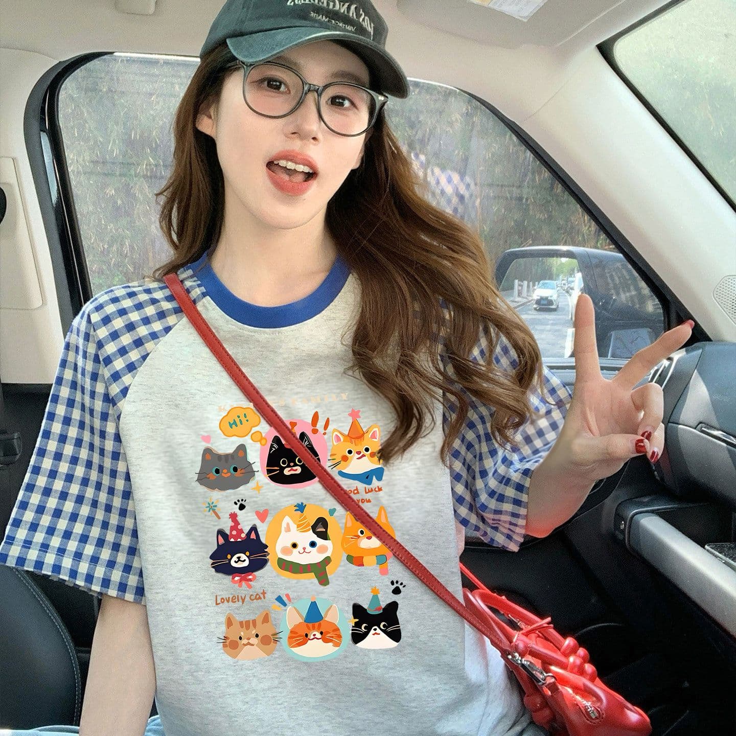 220 그램 순면 이후 패키지 칼라 체크무늬 배색 삽입 어깨 반팔 티셔츠 여성 2026 여름 프린트 맨위 이미지 5