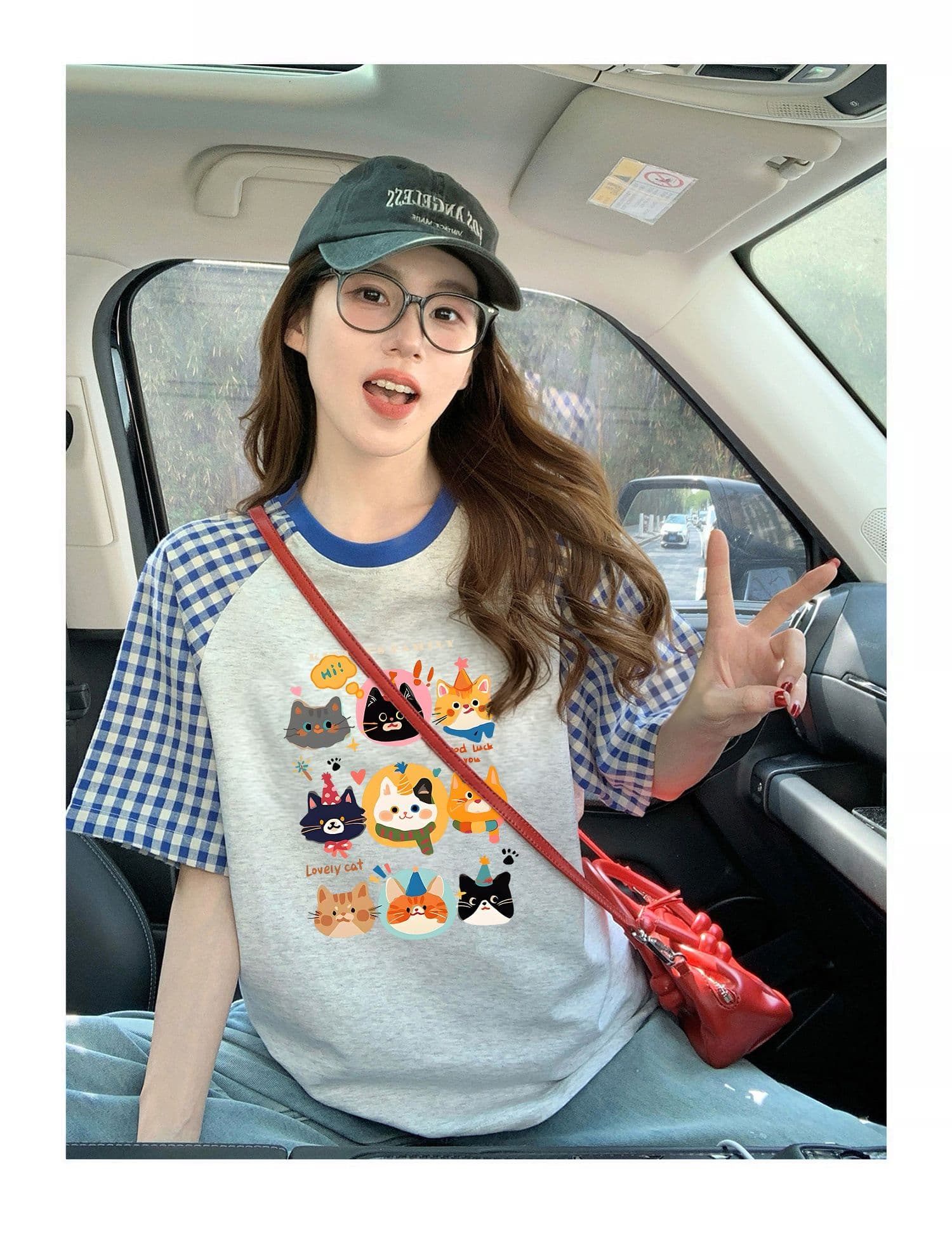 220 그램 순면 이후 패키지 칼라 체크무늬 배색 삽입 어깨 반팔 티셔츠 여성 2026 여름 프린트 맨위 상세 이미지 3