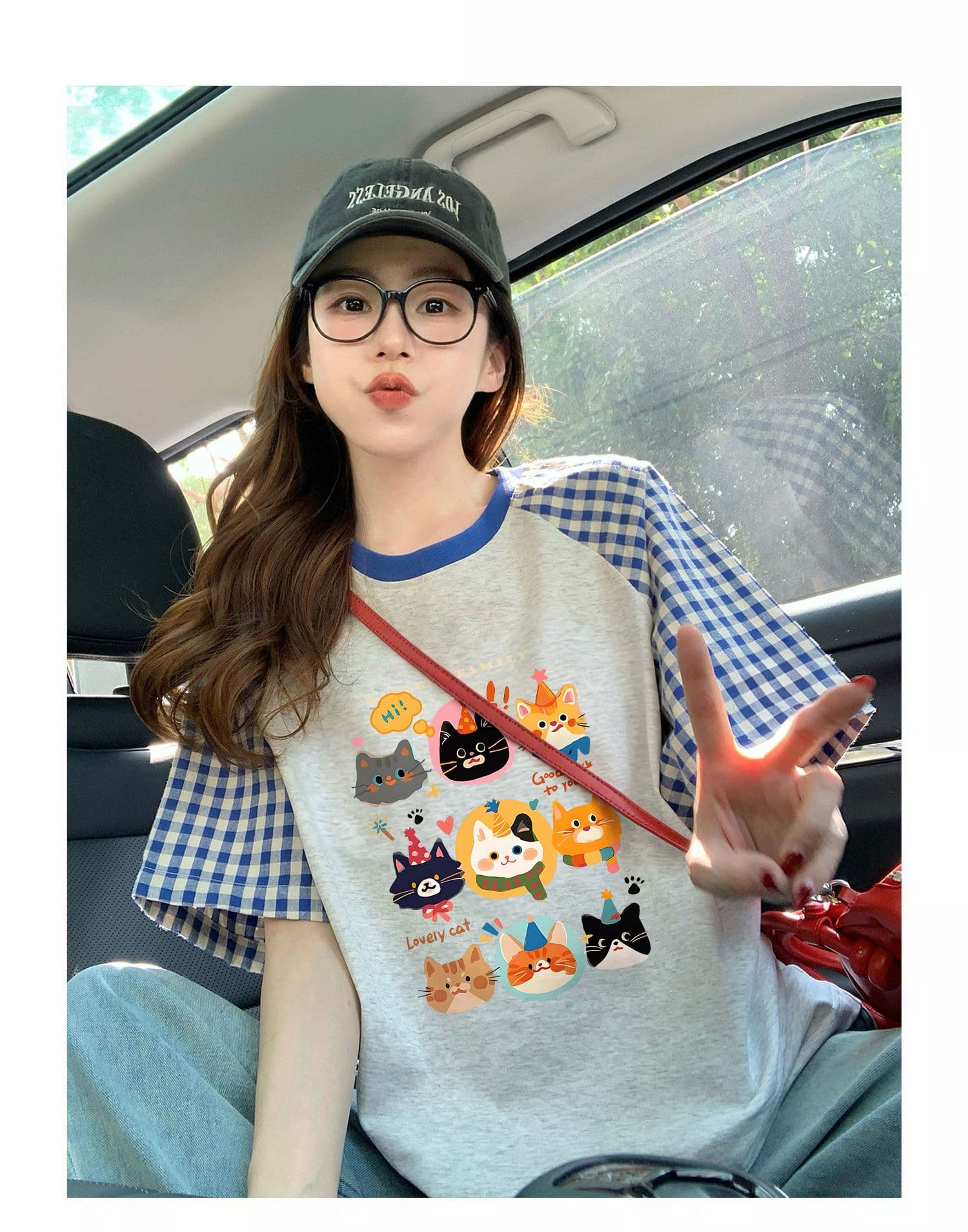 220 그램 순면 이후 패키지 칼라 체크무늬 배색 삽입 어깨 반팔 티셔츠 여성 2026 여름 프린트 맨위 상세 이미지 5