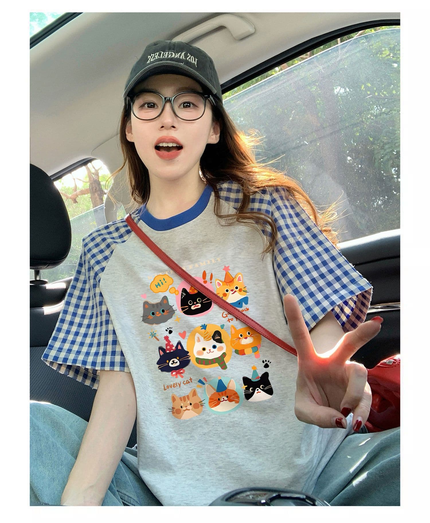 220 그램 순면 이후 패키지 칼라 체크무늬 배색 삽입 어깨 반팔 티셔츠 여성 2026 여름 프린트 맨위 상세 이미지 6