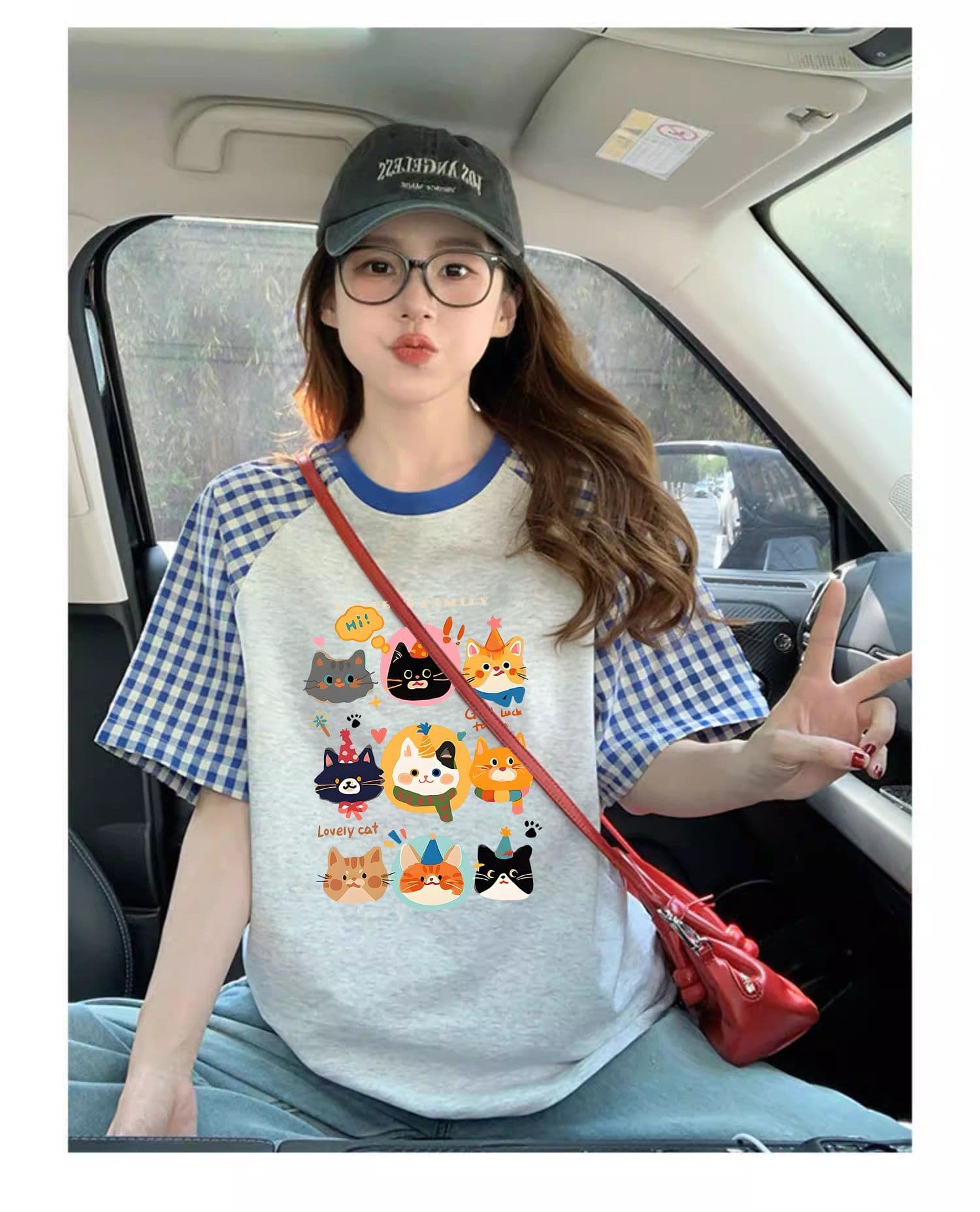 220 그램 순면 이후 패키지 칼라 체크무늬 배색 삽입 어깨 반팔 티셔츠 여성 2026 여름 프린트 맨위 상세 이미지 7