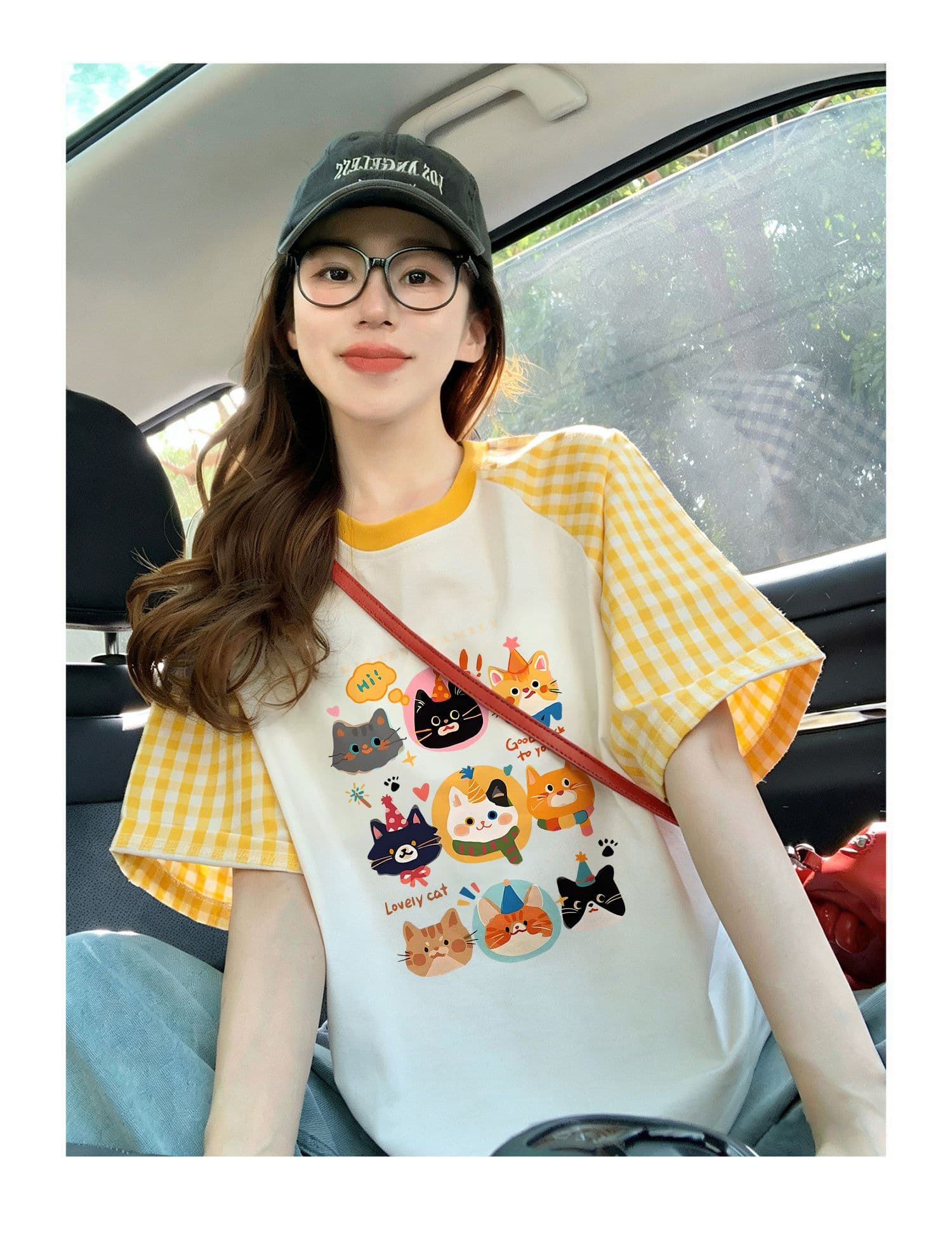 220 그램 순면 이후 패키지 칼라 체크무늬 배색 삽입 어깨 반팔 티셔츠 여성 2026 여름 프린트 맨위 상세 이미지 8
