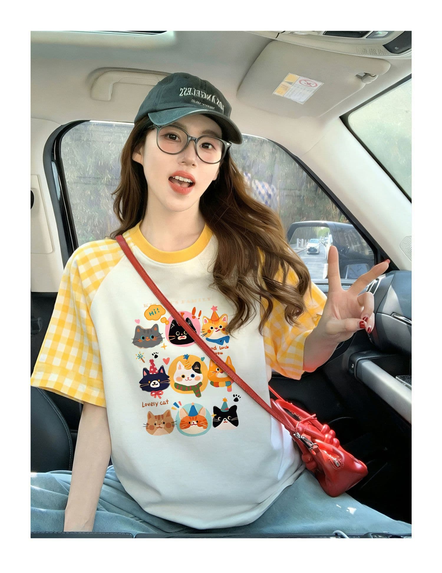 220 그램 순면 이후 패키지 칼라 체크무늬 배색 삽입 어깨 반팔 티셔츠 여성 2026 여름 프린트 맨위 상세 이미지 9