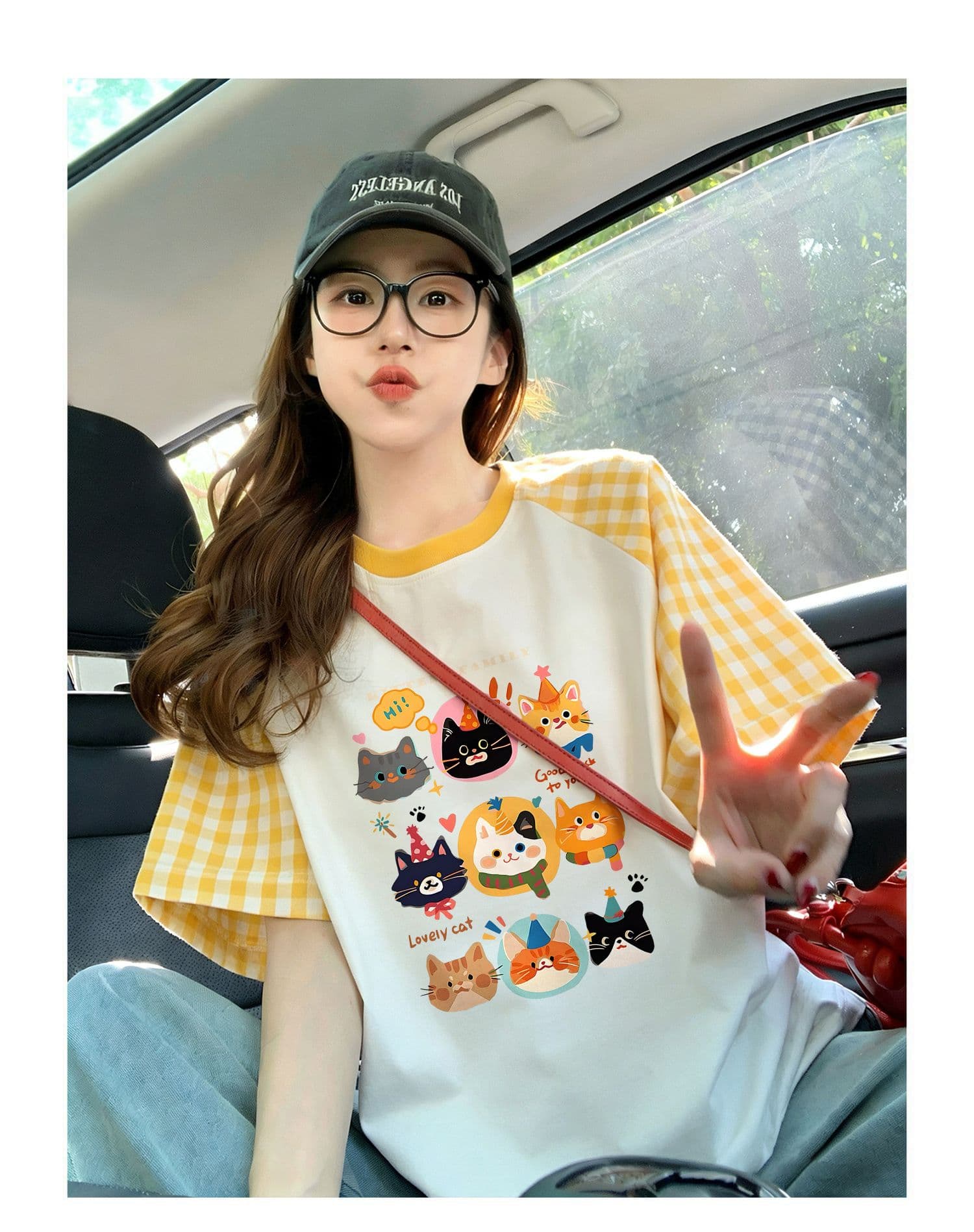 220 그램 순면 이후 패키지 칼라 체크무늬 배색 삽입 어깨 반팔 티셔츠 여성 2026 여름 프린트 맨위 상세 이미지 11