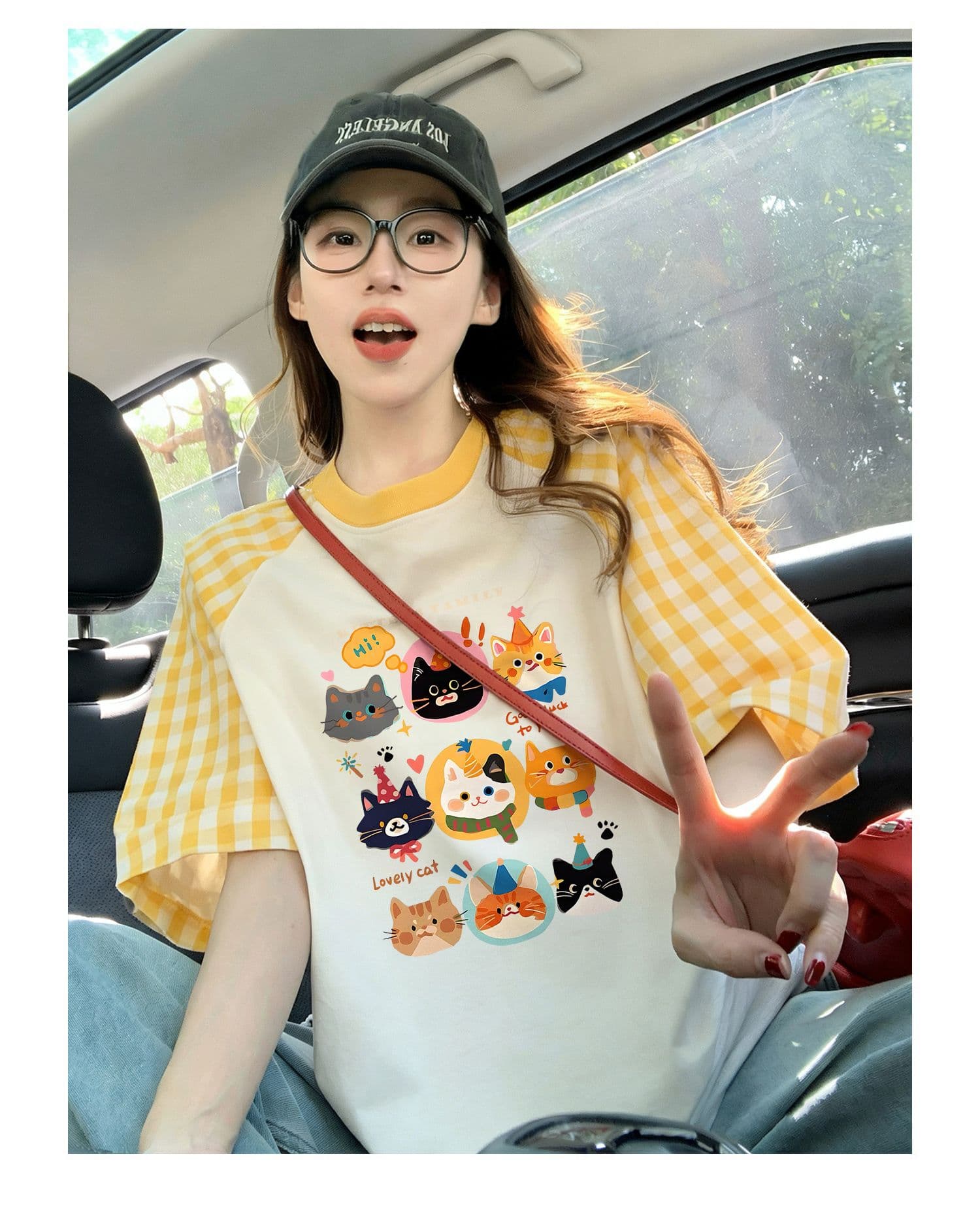 220 그램 순면 이후 패키지 칼라 체크무늬 배색 삽입 어깨 반팔 티셔츠 여성 2026 여름 프린트 맨위 상세 이미지 12
