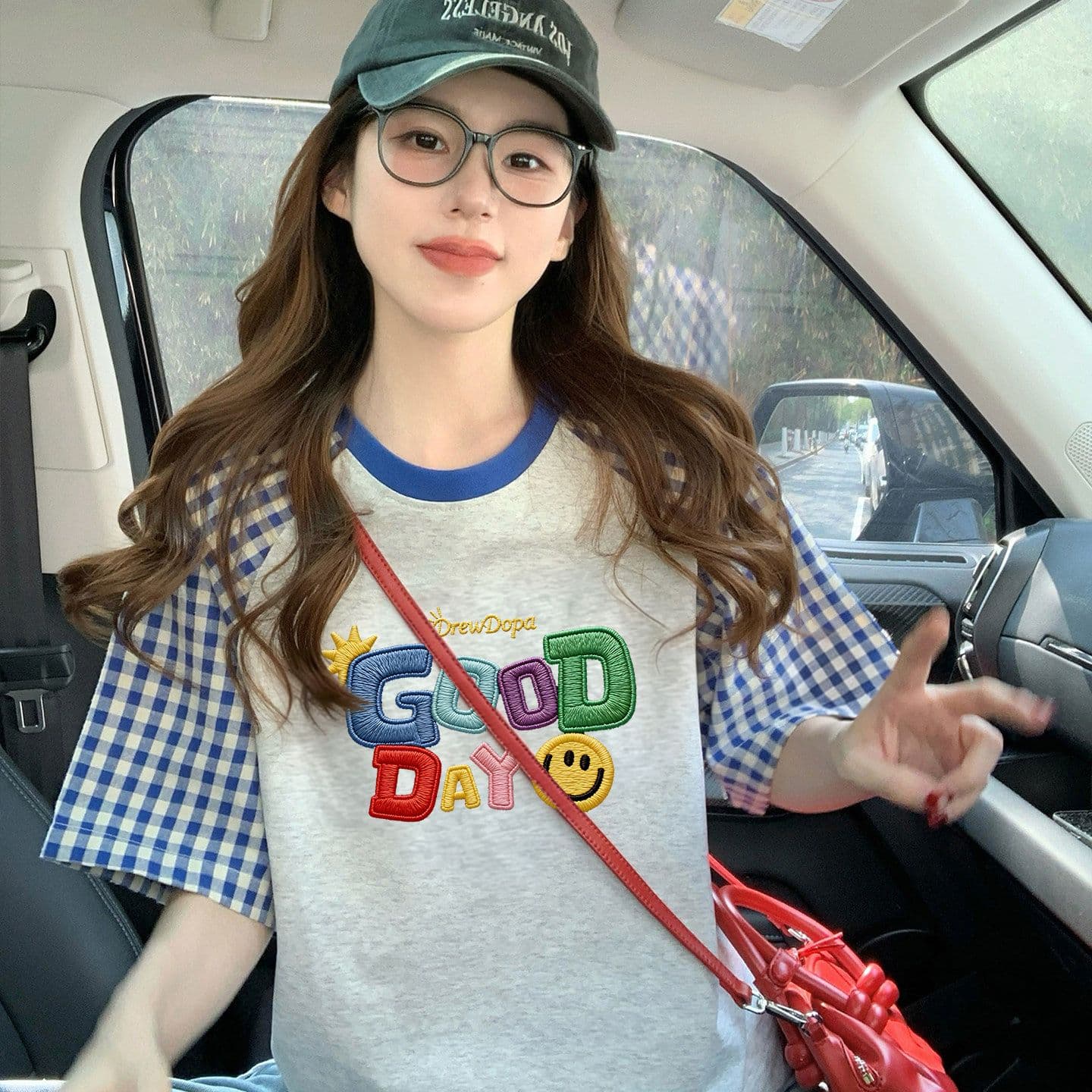 220 그램 순면 이후 패키지 칼라 체크무늬 배색 삽입 어깨 반팔 티셔츠 여성 2026 여름 프린트 맨위 이미지 3