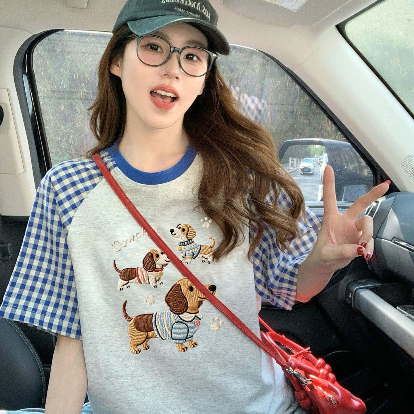 220 그램 순면 이후 패키지 칼라 체크무늬 배색 삽입 어깨 반팔 티셔츠 여성 2026 여름 프린트 맨위