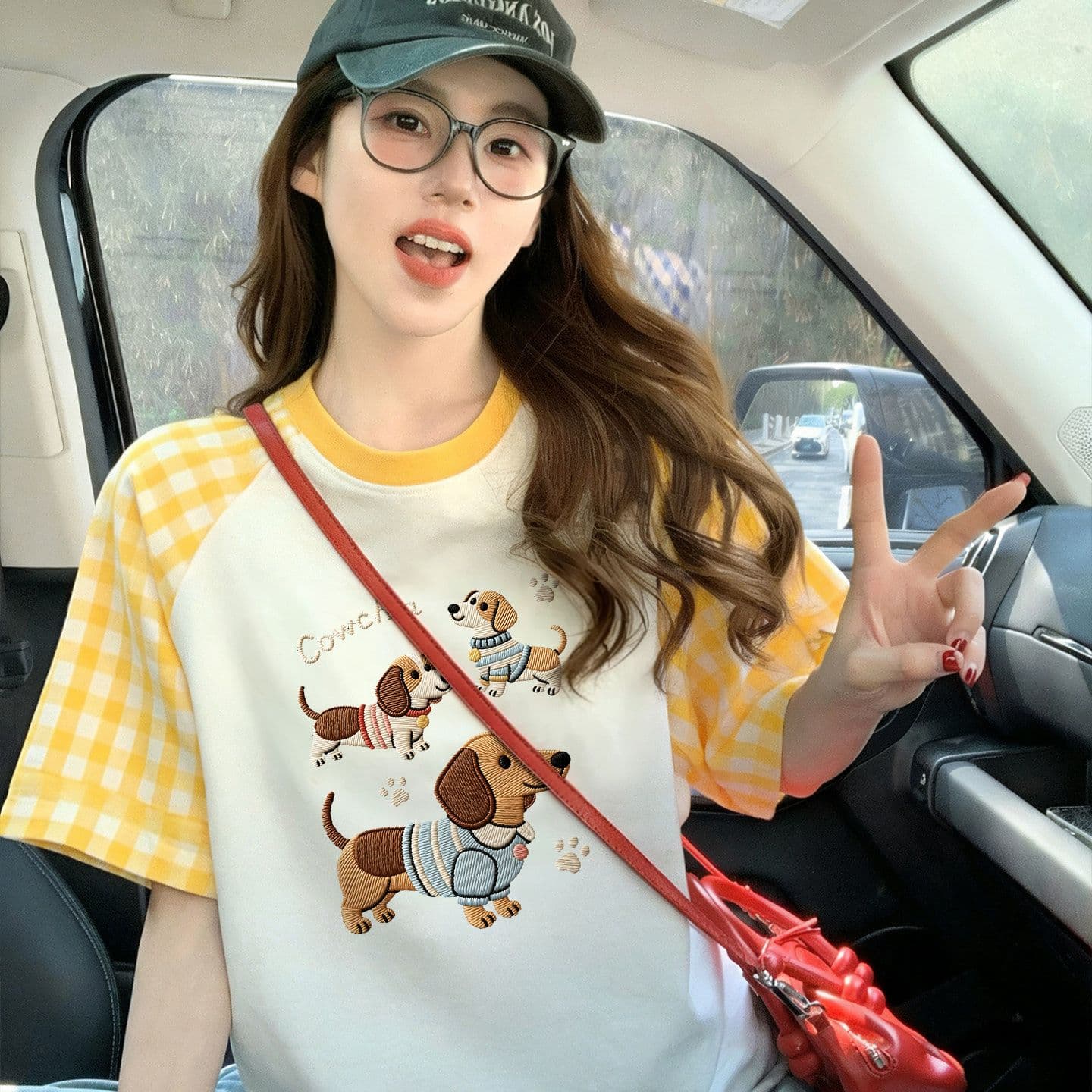 220 그램 순면 이후 패키지 칼라 체크무늬 배색 삽입 어깨 반팔 티셔츠 여성 2026 여름 프린트 맨위 이미지 3