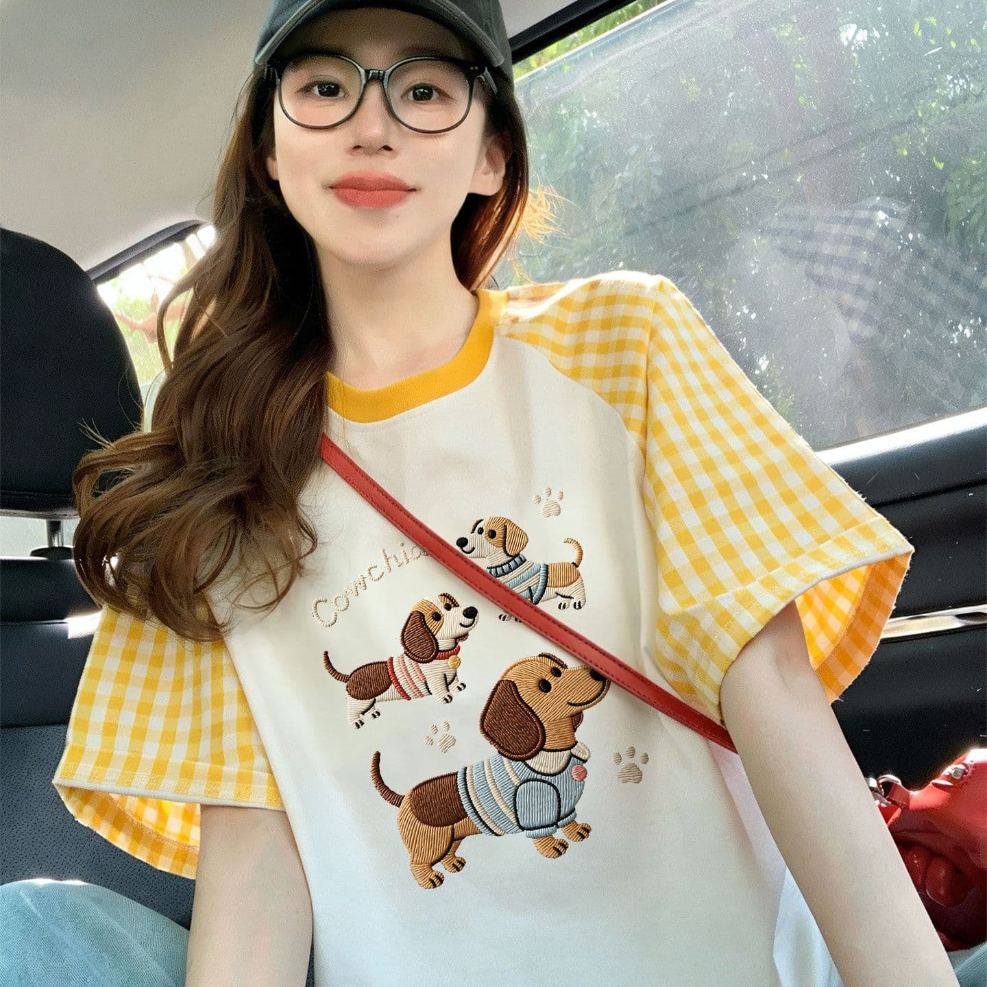 220 그램 순면 이후 패키지 칼라 체크무늬 배색 삽입 어깨 반팔 티셔츠 여성 2026 여름 프린트 맨위 이미지 5