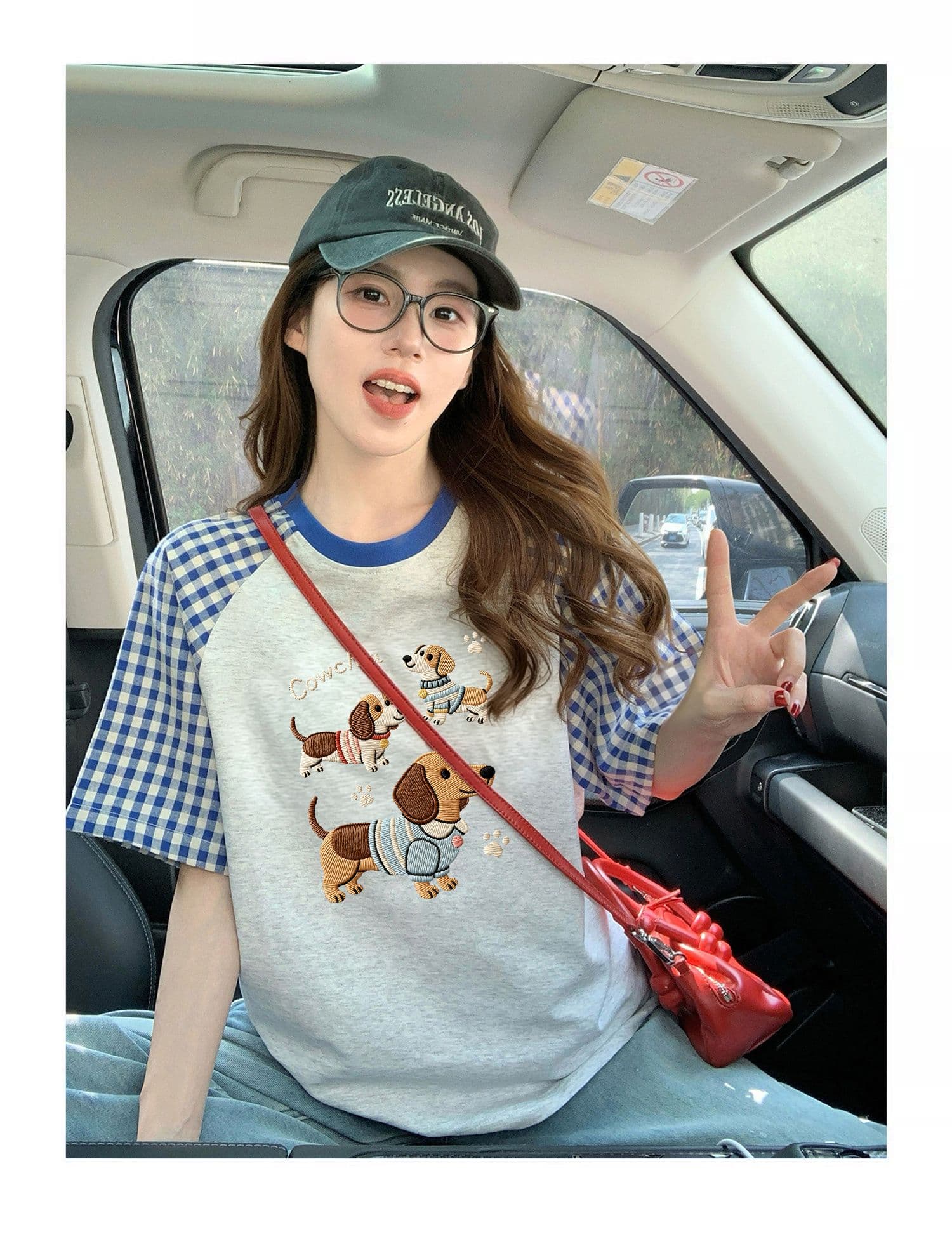 220 그램 순면 이후 패키지 칼라 체크무늬 배색 삽입 어깨 반팔 티셔츠 여성 2026 여름 프린트 맨위 상세 이미지 3